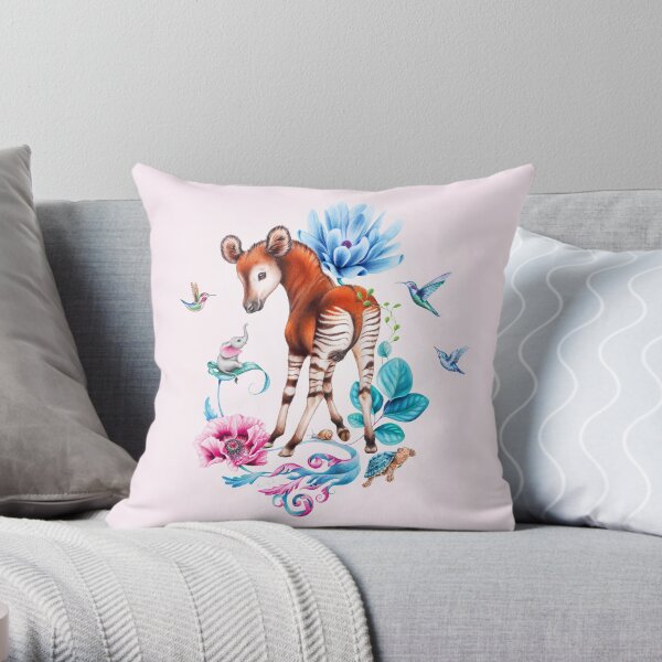 Young okapi by Maria Tiqwah Throw Pillow