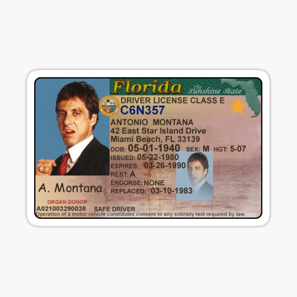 Driver License Tony Montana - Scarface Sticker
