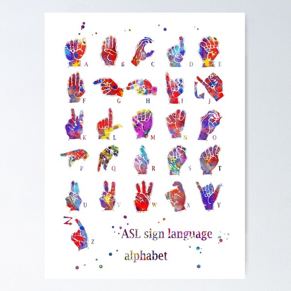 Watercolors European Sign Language Alphabet Watercolor Print