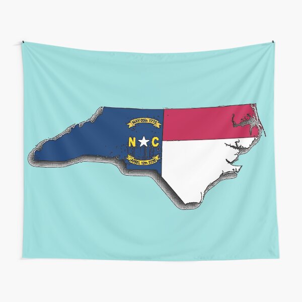North Carolina Map With North Carolina State Flag Tapestry