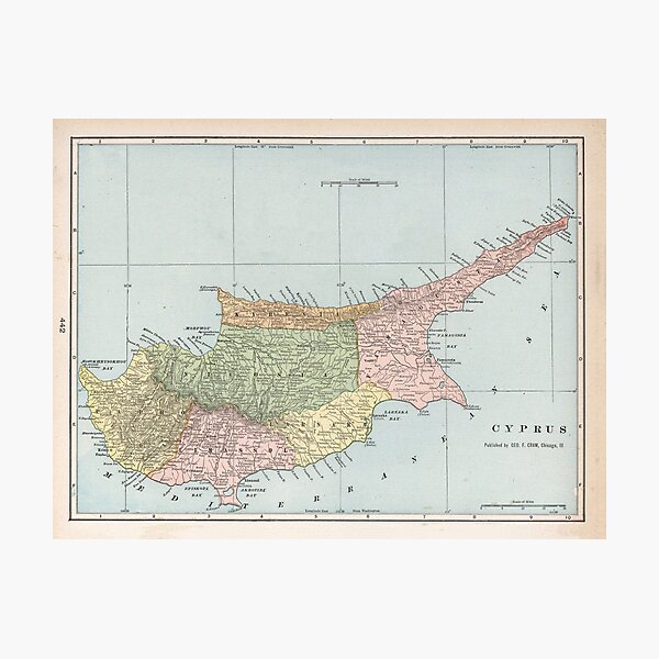 Item preview, Vintage Map of Cyprus (1901) designed and sold by BravuraMedia.