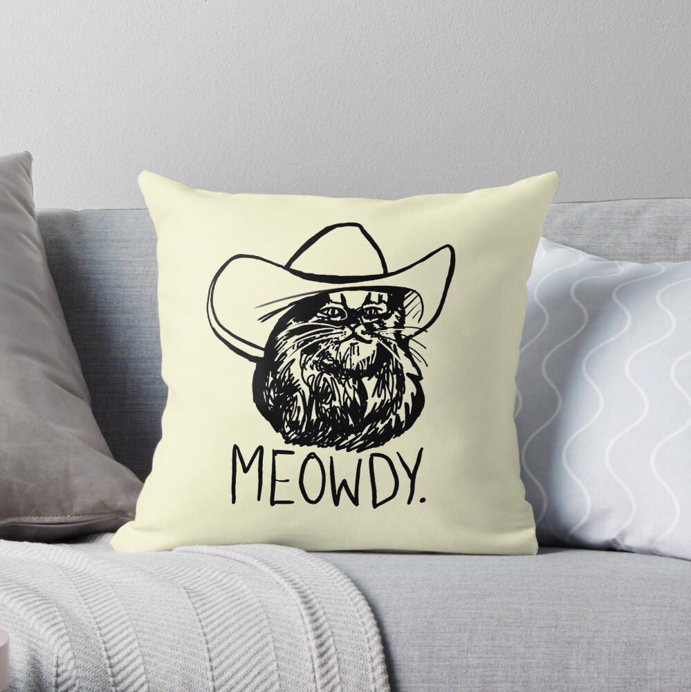 Meowdy Texas Cat Meme Throw Pillow