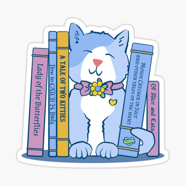 Library Cat Blue Kitten and Books Sticker