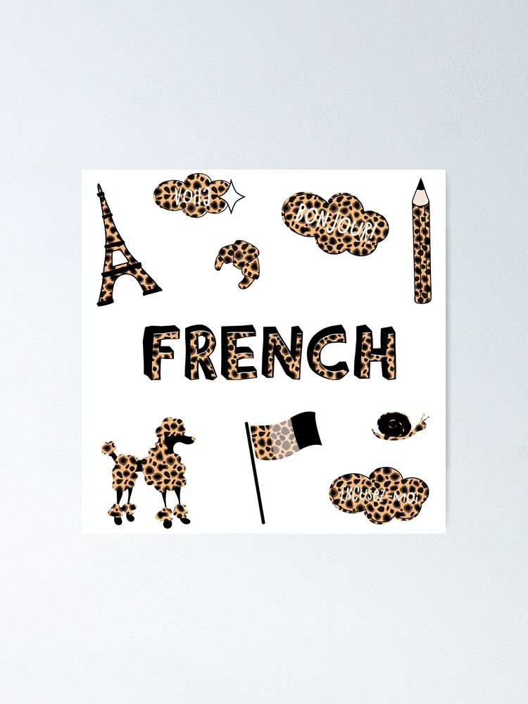 "Animal Print French Language School Subject Sticker Pack" Poster by