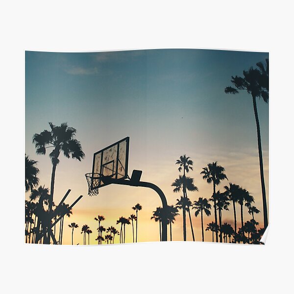 Basketball, Sunset And Palm Trees Poster