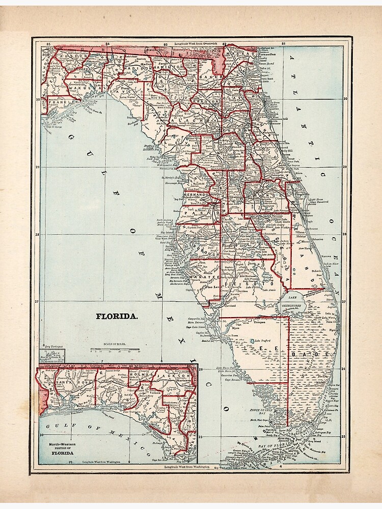 "Vintage Florida Map (1893)" Poster by BravuraMedia | Redbubble