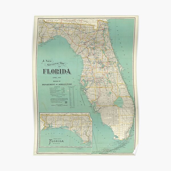 Vintage Florida Map (1916) Poster