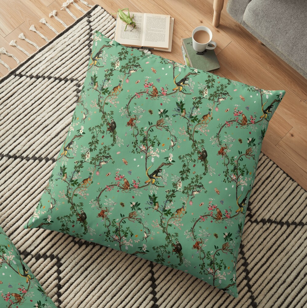 Monkey World Green Floor Pillow