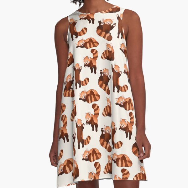 Red Panda Pattern A-Line Dress