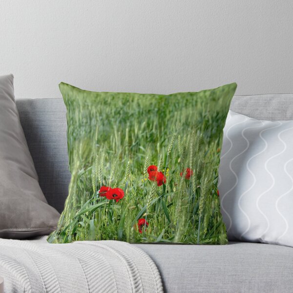 Item preview, Poppy flowers and buds on a field of green wheat ears. designed and sold by EG Creativity Art.
