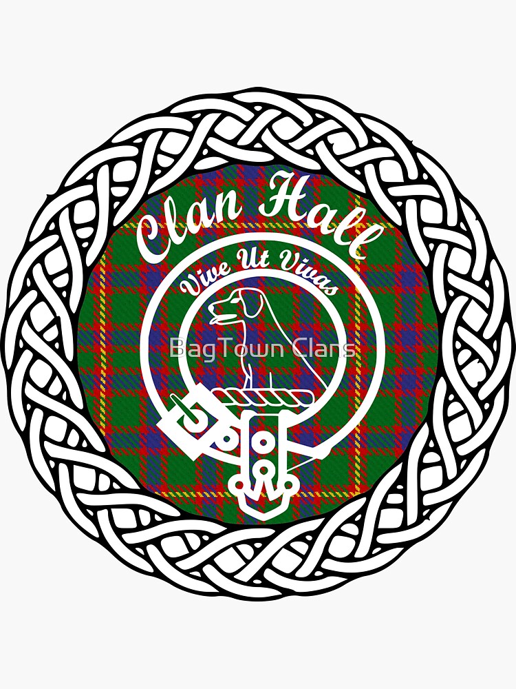 "Clan Hall surname last name tartan crest badge" Sticker for Sale by