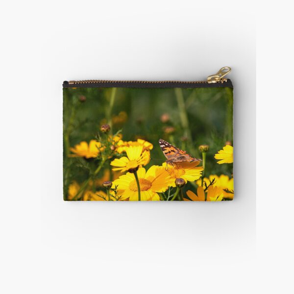 Item preview, Butterfly Vanessa cardui sitting on a flower of yellow wild chrysanthemum during migration from Africa to Europe through Israel designed and sold by EG Creativity Art.