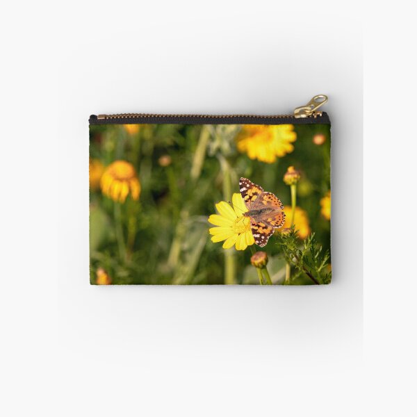 Item preview, Butterfly Vanessa cardui sitting on a flower of yellow wild chrysanthemum during migration designed and sold by EG Creativity Art.