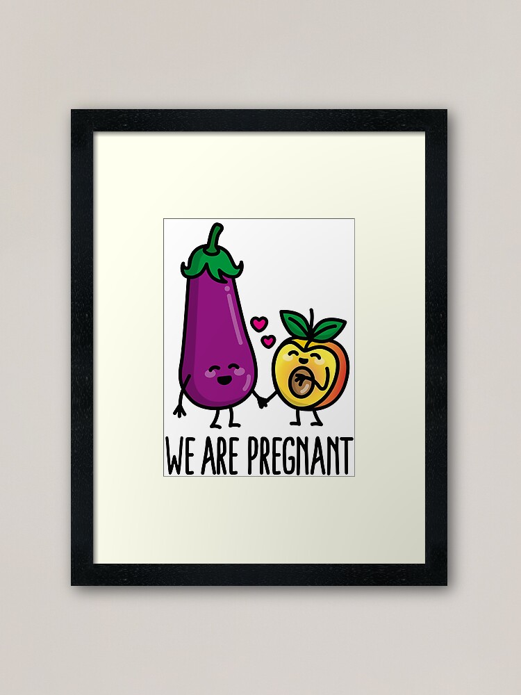 "We are pregnant aubergine peach funny pregnancy" Framed Art Print for