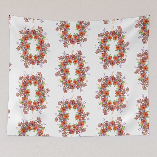 Item preview, wreath of red flowers, poppies, hyacinths, chinese rose designed and sold by fiolika.