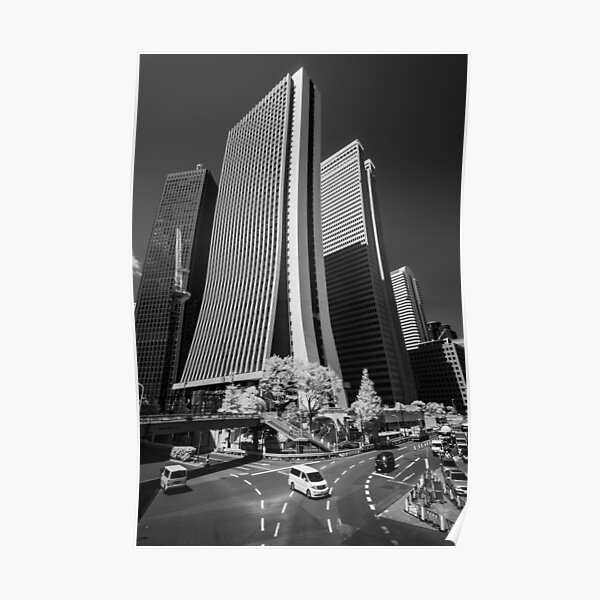 Downtown Tokyo Skyscrapers in Infrared Poster
