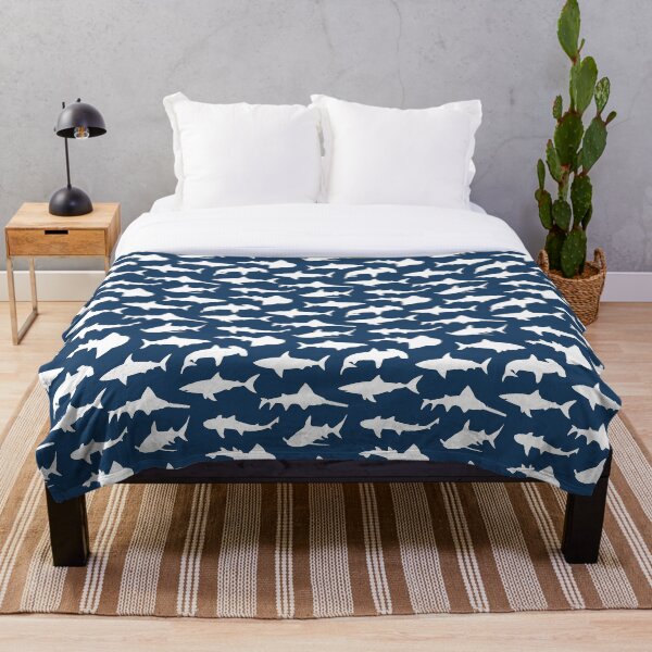 Sharks on Navy Blue Throw Blanket