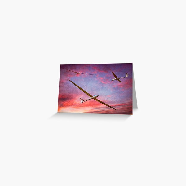 Three Gliders Over The Devil's Dyke At Sunset Greeting Card
