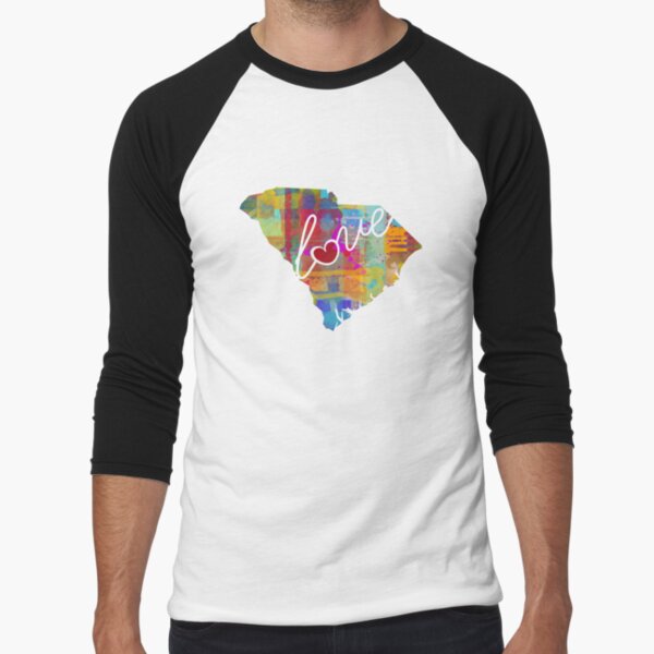 SC State Outline with South Carolina Palmetto Moon Mens Sports Round Neck Long Sleeve T Shirts Raglan Tops