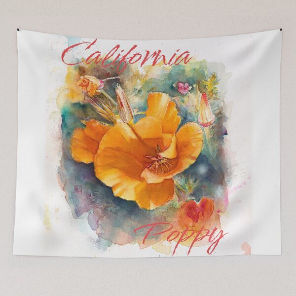 Item preview, California Poppy watercolor painting designed and sold by paintedturtle.