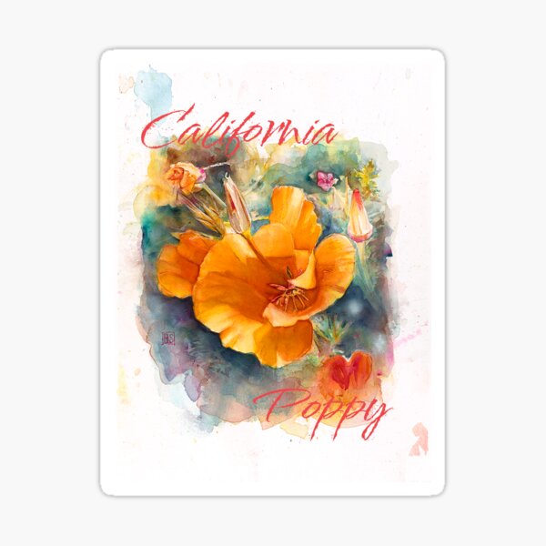 Item preview, California Poppy watercolor painting designed and sold by paintedturtle.