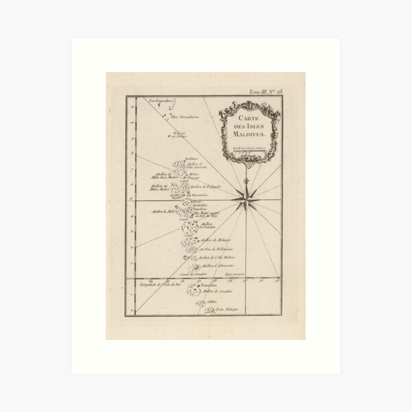 Item preview, Vintage Maldives Map (1764) designed and sold by BravuraMedia.