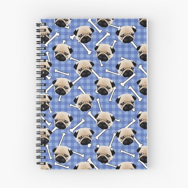 Aperçu de l'œuvre Pugs and Bones on Light Blue Background créée et vendue par pugmom4.