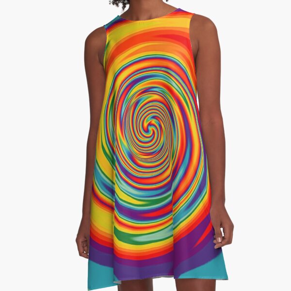 #Spiral, #Symmetry, #illusion, #drawings, wave A-Line Dress