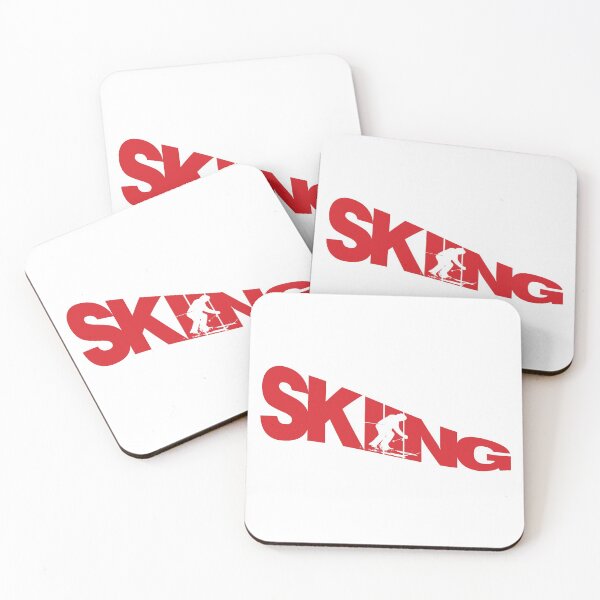 Item preview, Red Skiing Text with White Silhouette Downhill Skier on White Background designed and sold by Karen McFarland.
