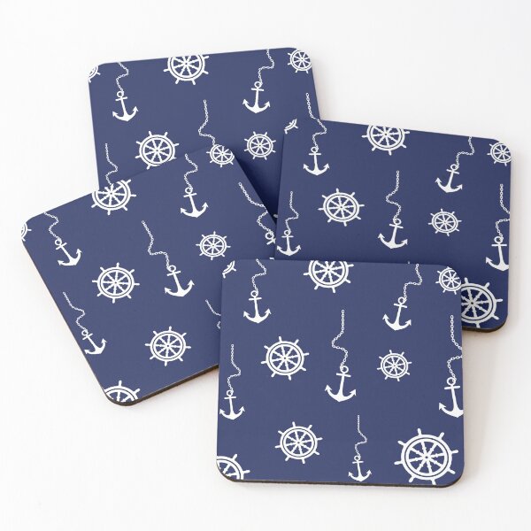 Item preview, Nautical Pattern - Navy and White Anchors and Steering Wheels designed and sold by designbycheyney.