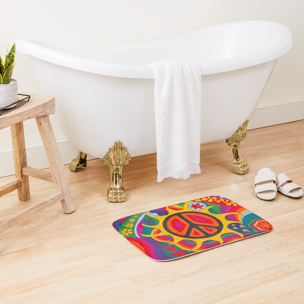 Psychedelic Flaming Peace Bath Mat