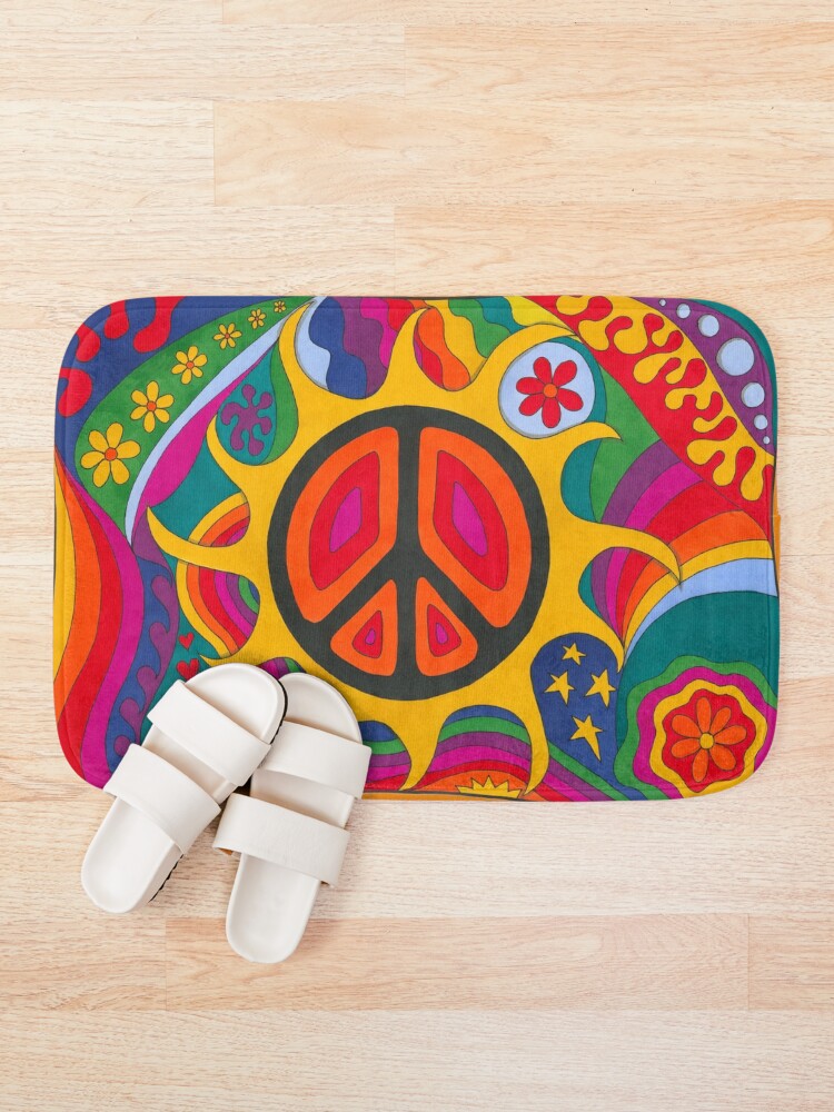 Alternate view of Psychedelic Flaming Peace Bath Mat