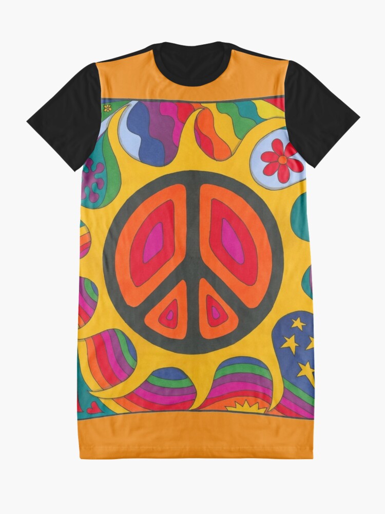 Alternate view of Psychedelic Flaming Peace Graphic T-Shirt Dress