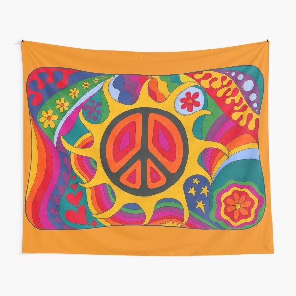 Psychedelic Flaming Peace Tapestry