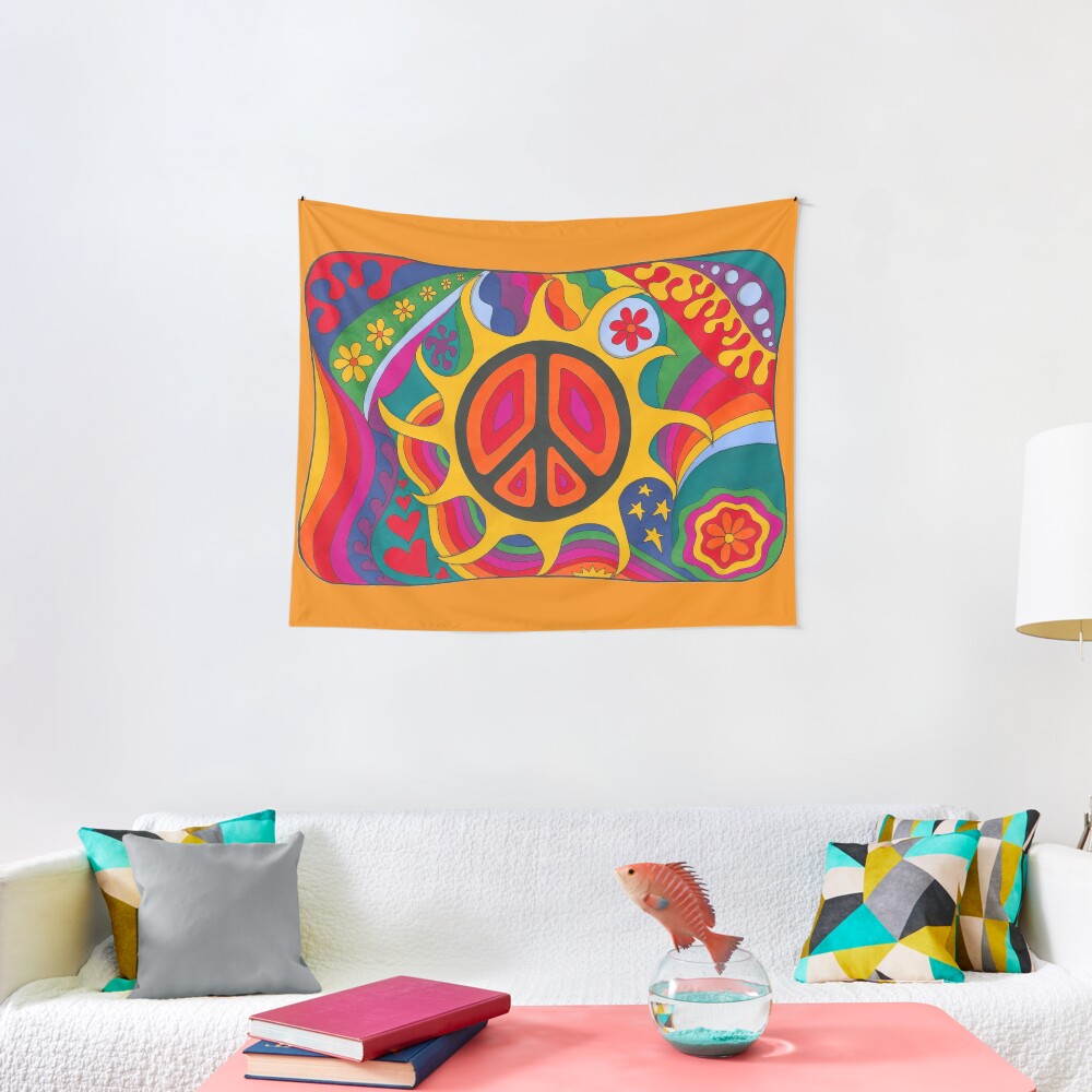 Psychedelic Flaming Peace Tapestry