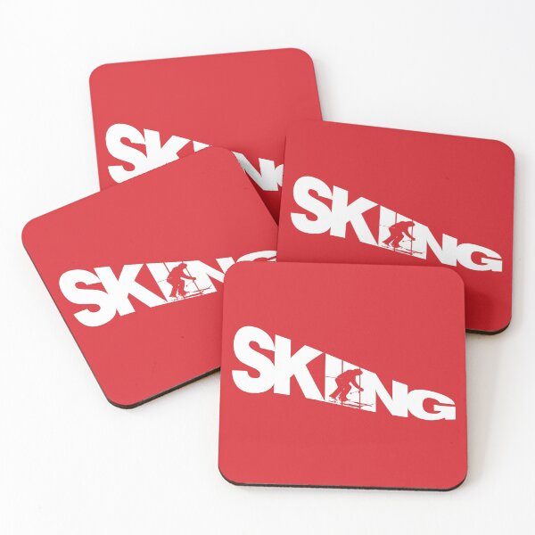 Item preview, White Skiing Text with Red Silhouette Downhill Skier on Red Background designed and sold by Karen McFarland.