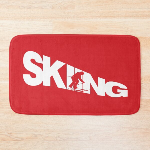 Item preview, White Skiing Text with Red Silhouette Downhill Skier on Red Background designed and sold by Karen McFarland.