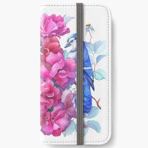 Roses and Blue Jays Watercolor iPhone Wallet