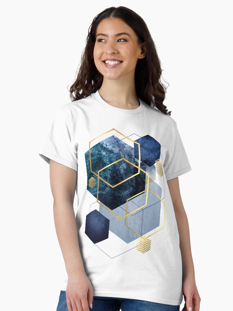 Thumbnail 2 of 7, Classic T-Shirt, Navy and Gold Geo designed and sold by UrbanEpiphany.