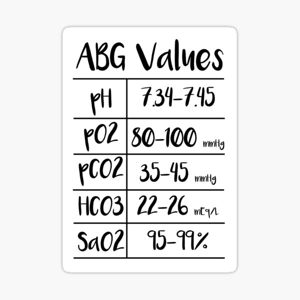 "Arterial Blood Gas Values Chart in Black" Sticker for Sale by sydfaith