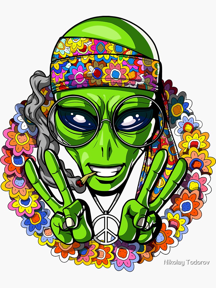 Alien Weed Sticker Stoner Hippie Vinyl Sticker Psychedelic Marijuana  Sticker Ganja Cannabis Decal Stoner Gifts Pot Smoker Gifts 