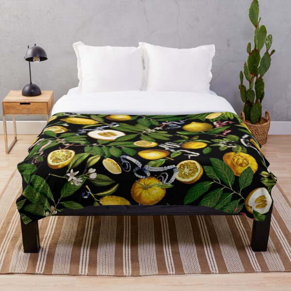 Lemon Tree - Black Throw Blanket