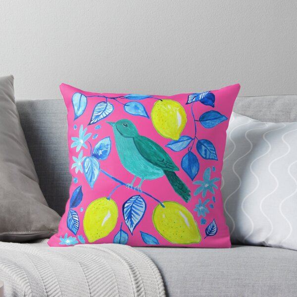 Item preview, Bird in the Blue Lemon Tree Painting in Crazy Hot Pink designed and sold by SWildDesign.