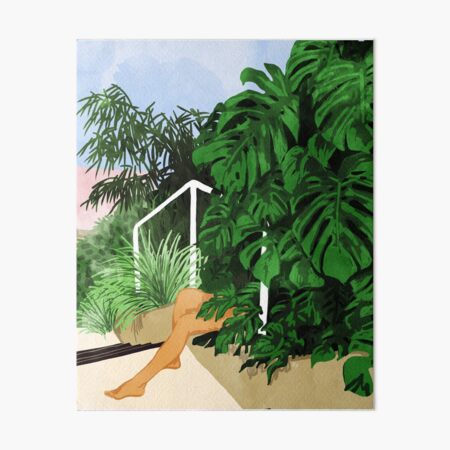 "Hiding in Green, Tropical Nature Bohemian Woman Nude Jungle Watercolor