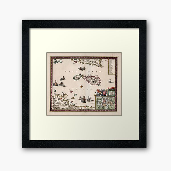 Vintage Malta Map (1682) Framed Art Print