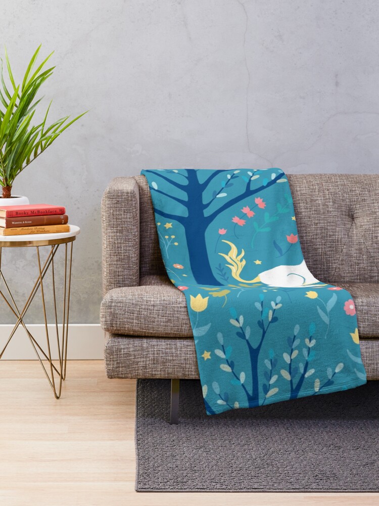 Alternate view of Teal unicorn garden Throw Blanket