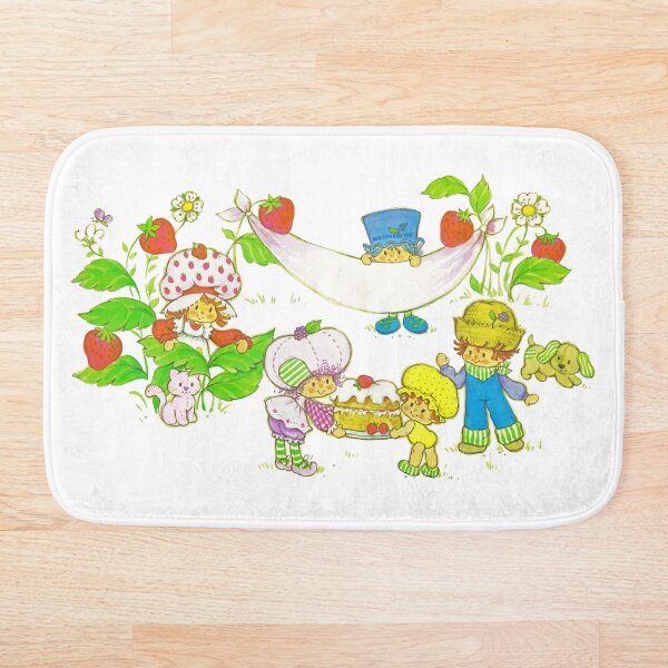 "Picnic With Strawberry & Friends" Vintage, Card, Inspired, Retro, Strawberry, Shortcake, SSC, Apple Dumplin, Huckleberry Pie, Raspberry Tart, Blueberry Muffin, Custard, Pupcake, Strawberries Bath Mat