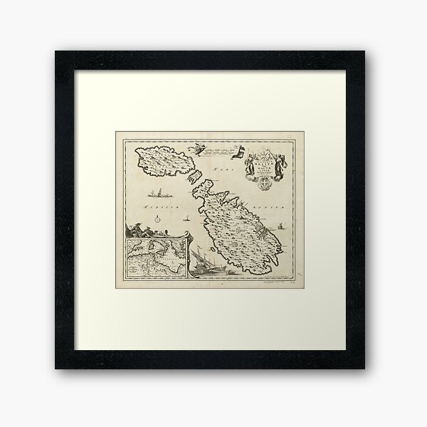 Vintage Malta Map (1698) Framed Art Print