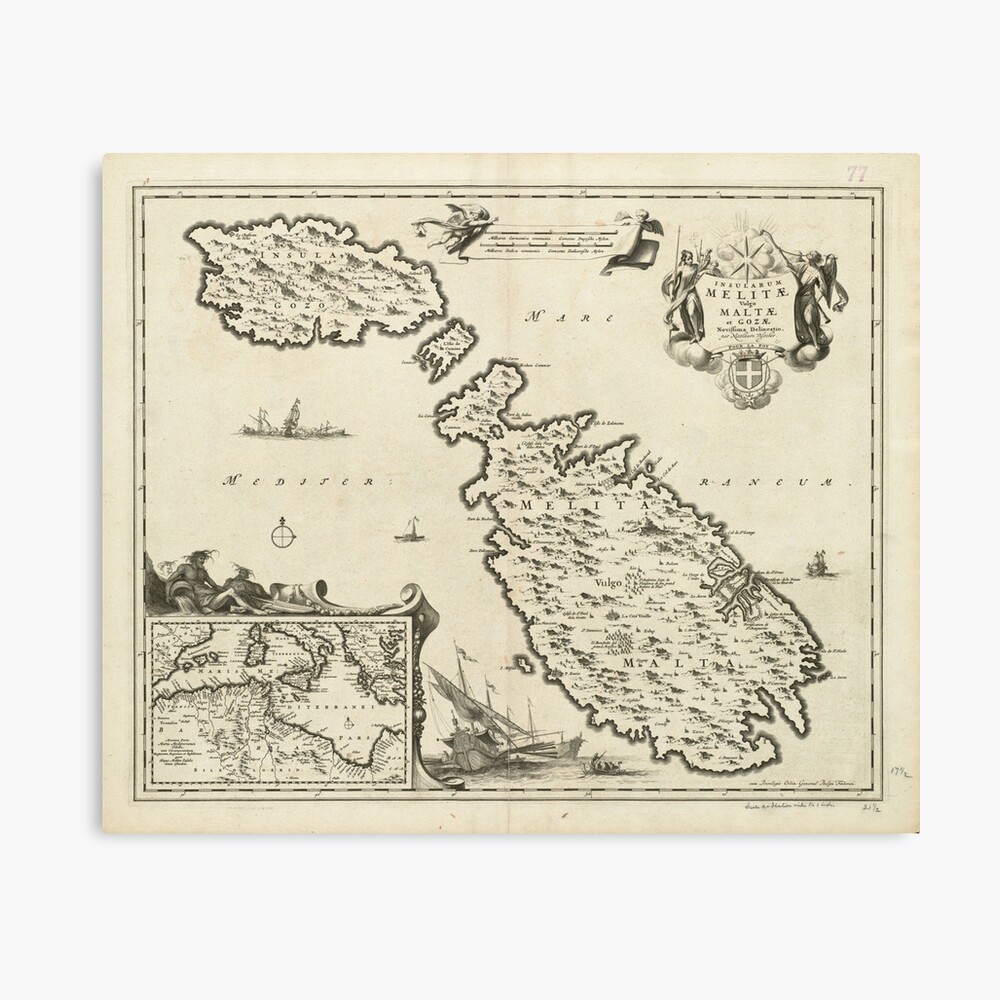 Vintage Malta Map (1698) Canvas Print