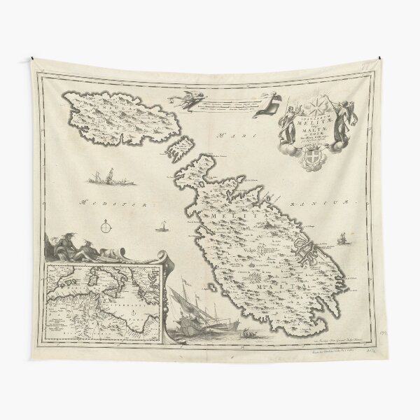 Vintage Malta Map (1698) Tapestry
